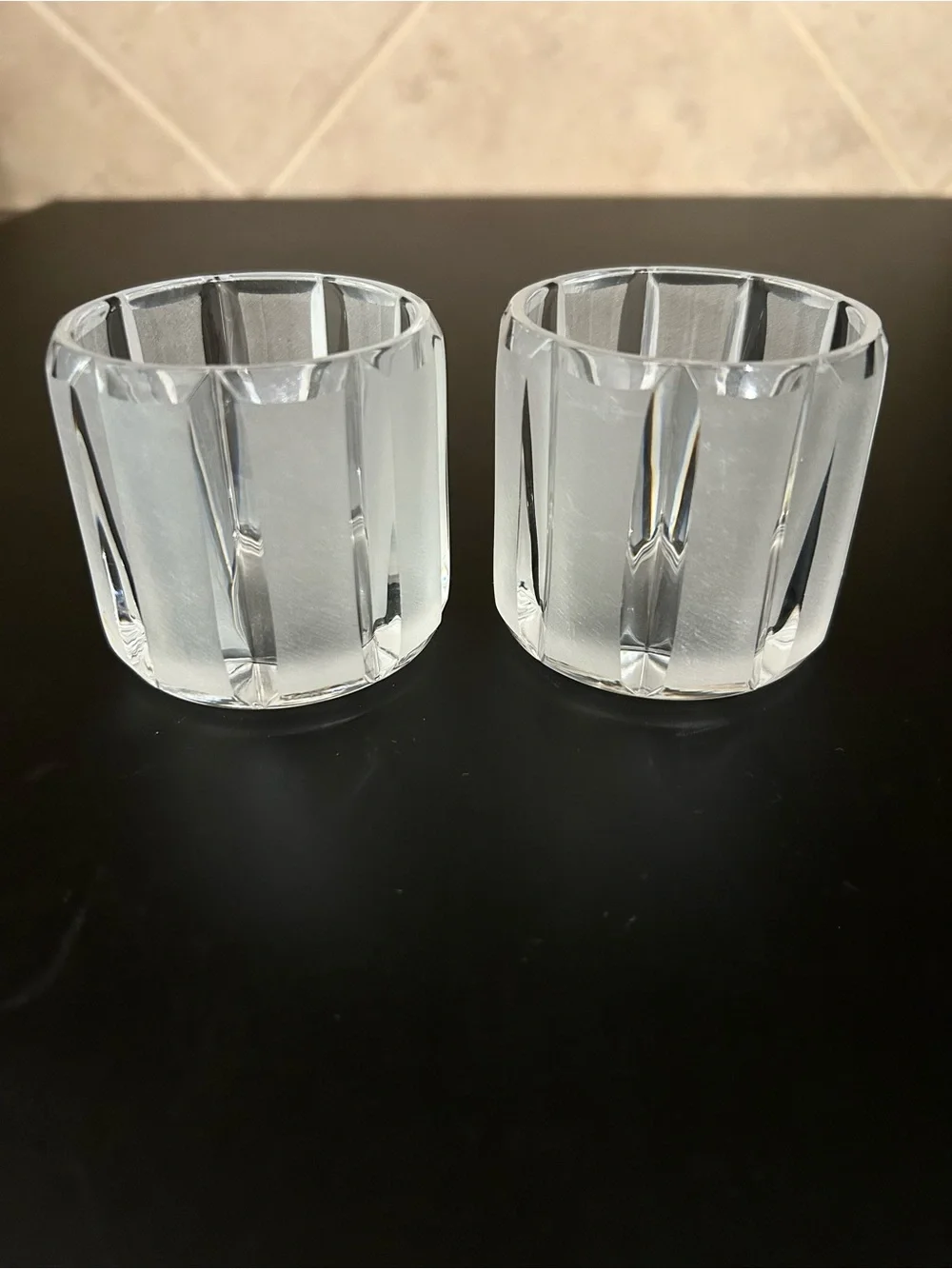Set of 2 Clear Ribbed Glass Candle Holders